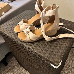 Elegant Beige Espadrille Wedge Sandals